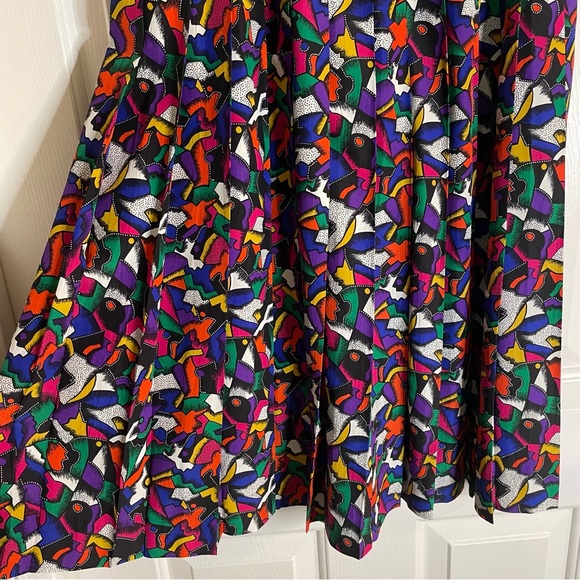 Chaus Petites Colorful Abstract Print Women's Pleated Midi Skirt Size 10 y2k - Picture 3 of 7